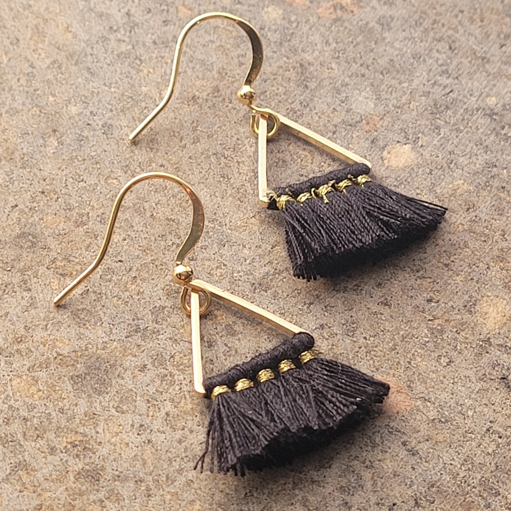 18k Gold Geometric Tassel Earrings